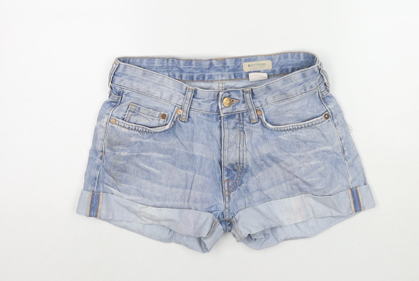 H&M Womens Blue Cotton Boyfriend Shorts Size 4 L3 in Regular Zip