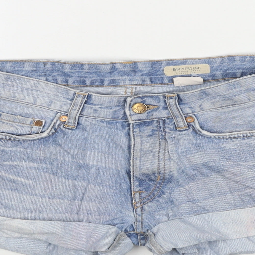 H&M Womens Blue Cotton Boyfriend Shorts Size 4 L3 in Regular Zip