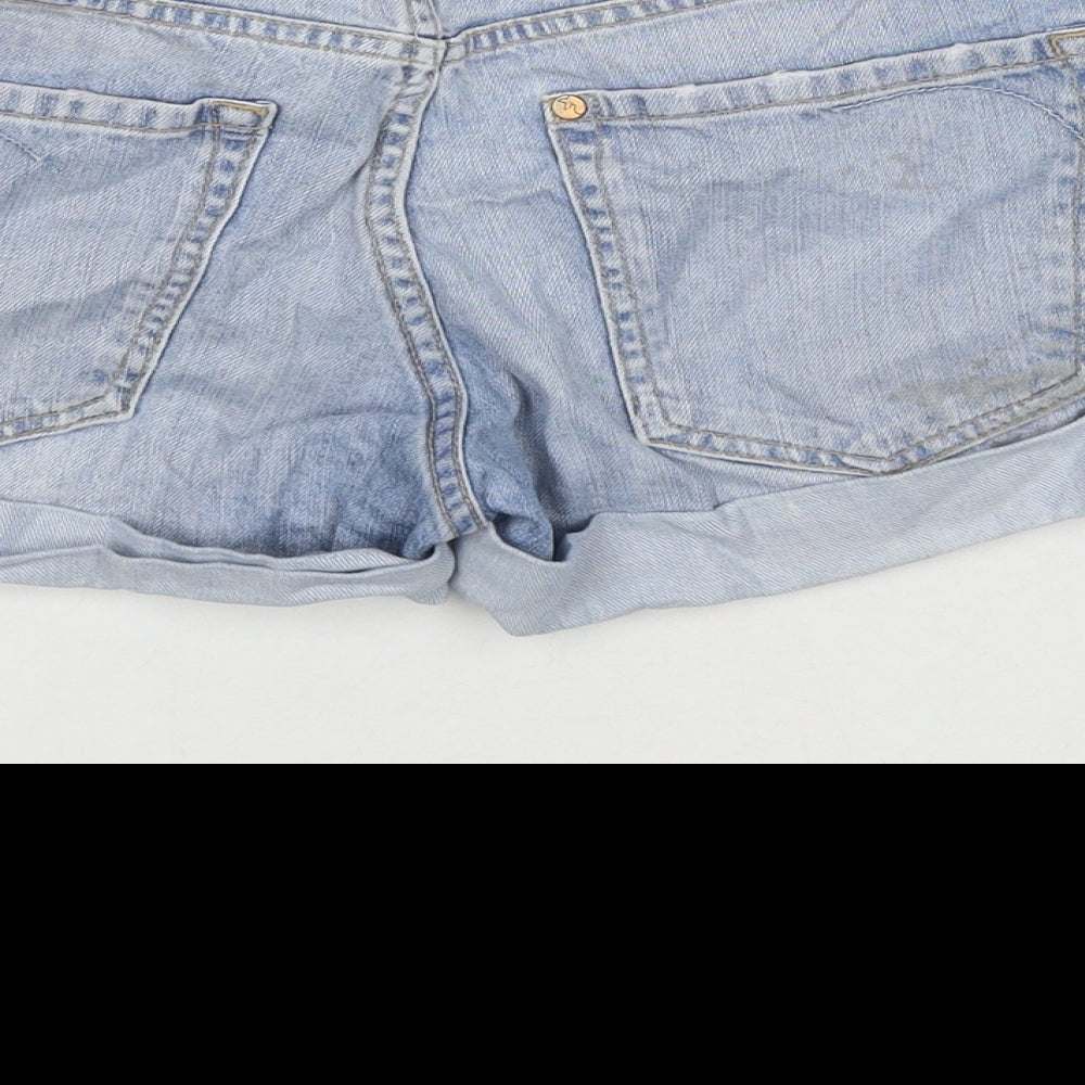 H&M Womens Blue Cotton Boyfriend Shorts Size 4 L3 in Regular Zip