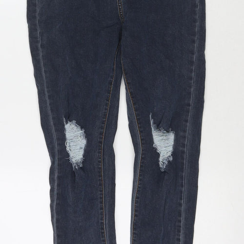 PRETTYLITTLETHING Womens Blue Cotton Skinny Jeans Size 10 L28 in Regular Zip