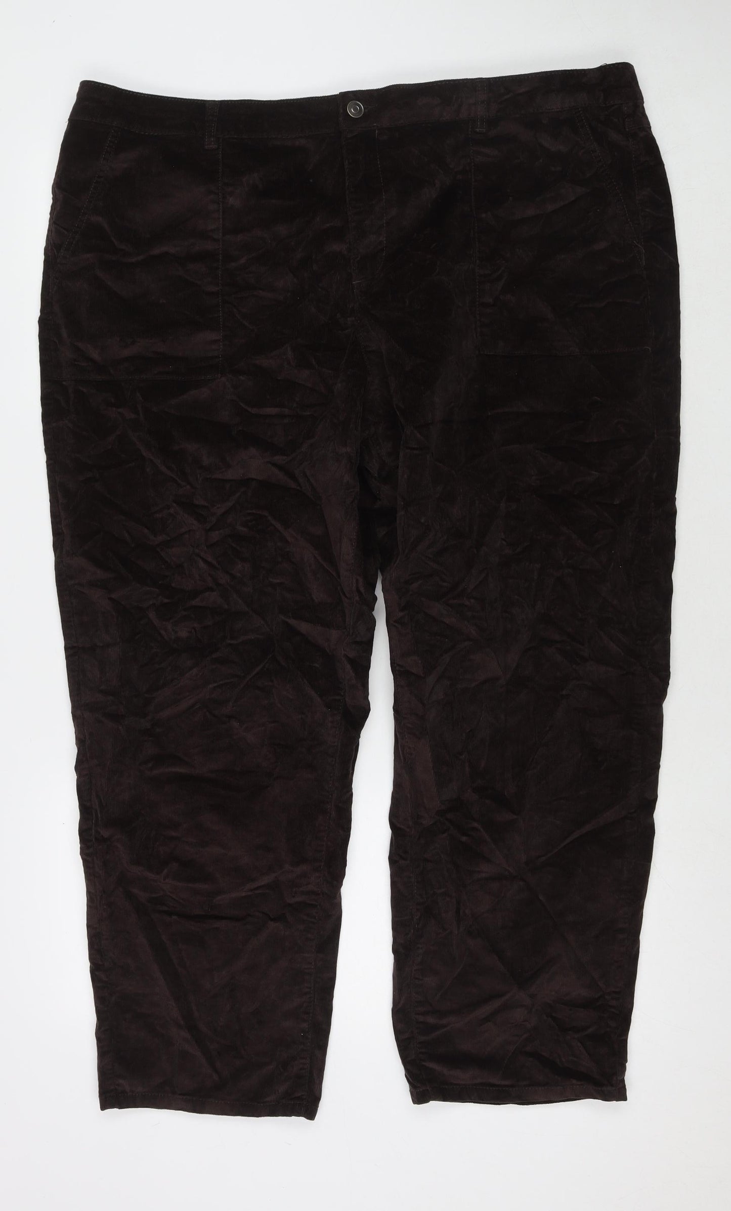 TU Womens Brown Cotton Trousers Size 22 L27 in Regular Zip