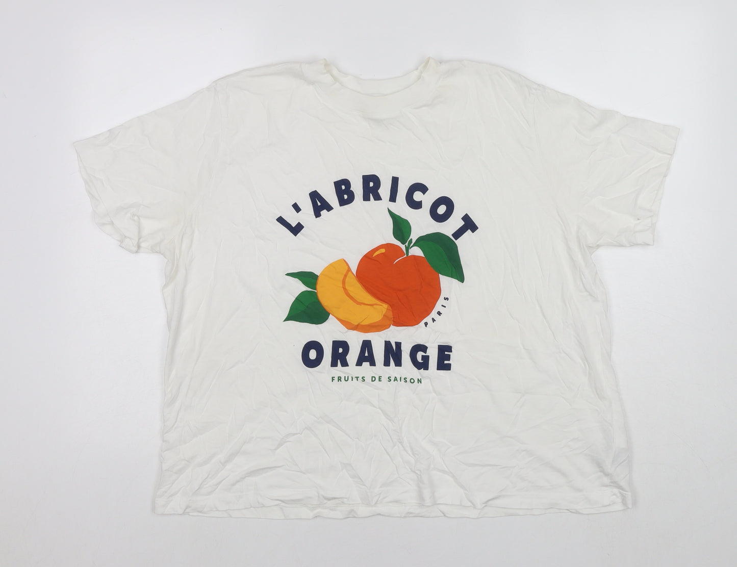 H&M Womens White Cotton Basic T-Shirt Size XL Round Neck - L'abricot Orange