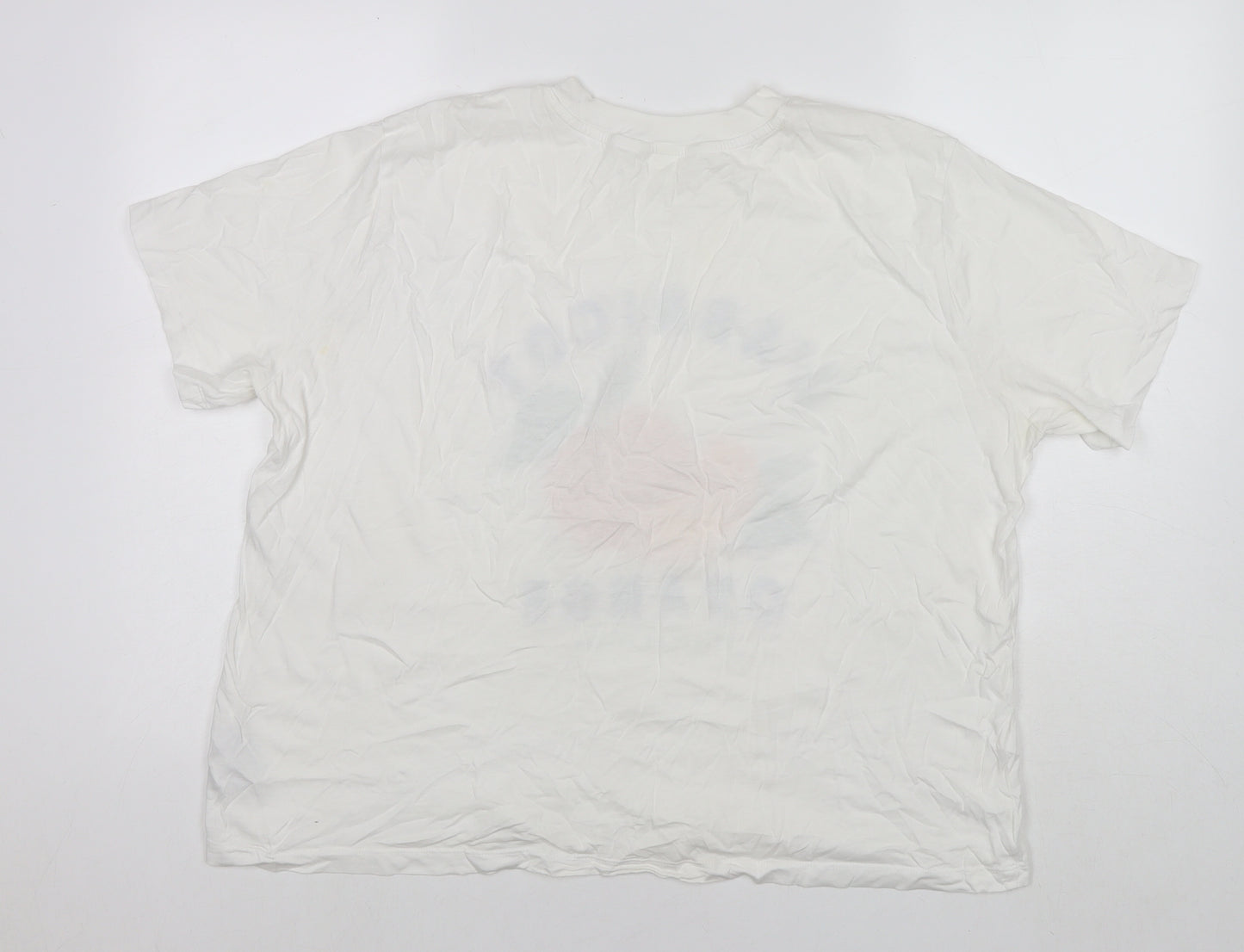 H&M Womens White Cotton Basic T-Shirt Size XL Round Neck - L'abricot Orange