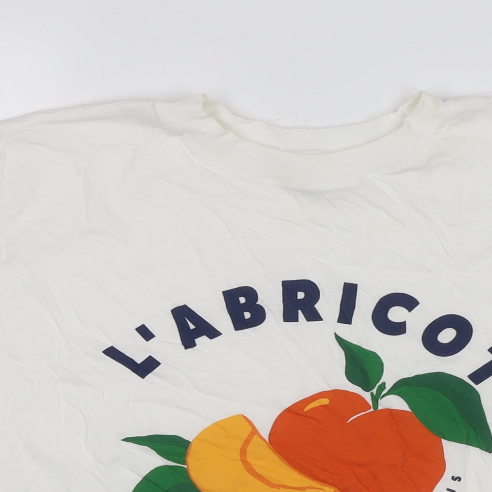 H&M Womens White Cotton Basic T-Shirt Size XL Round Neck - L'abricot Orange