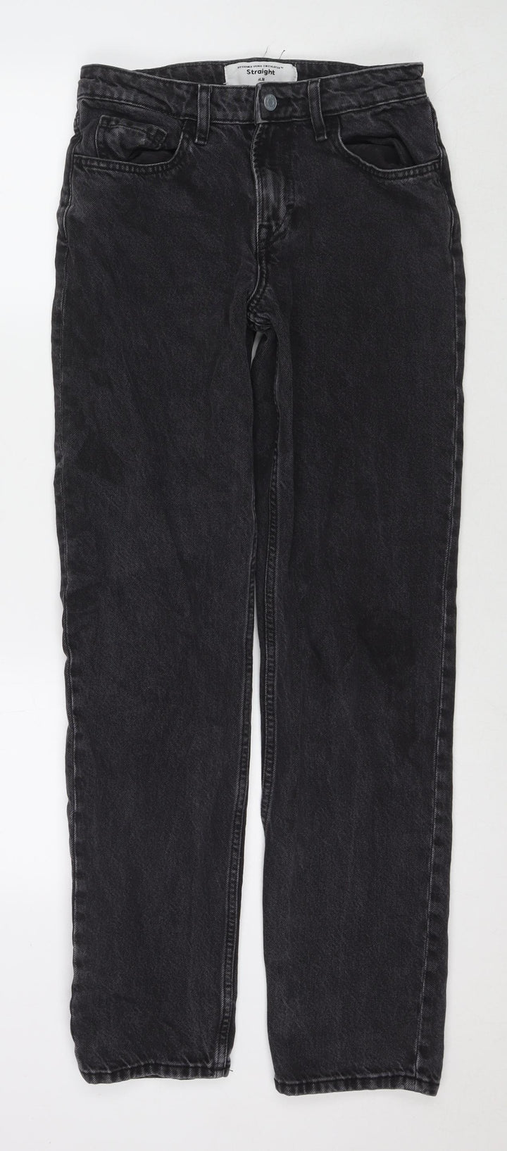 H&M Womens Black Cotton Straight Jeans Size 8 L31 in Regular Zip