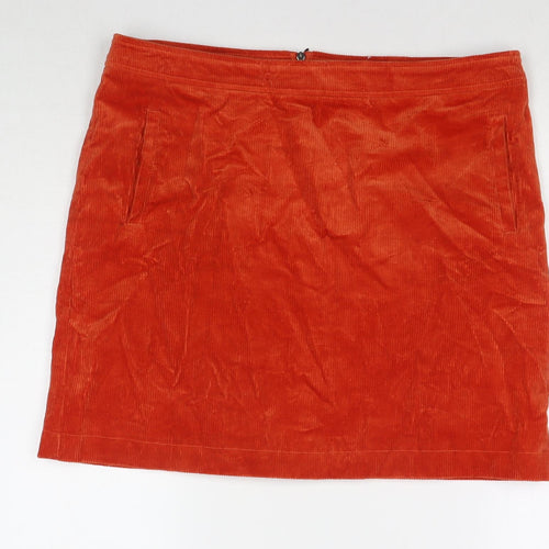 White Stuff Womens Orange Cotton A-Line Skirt Size 16 Zip