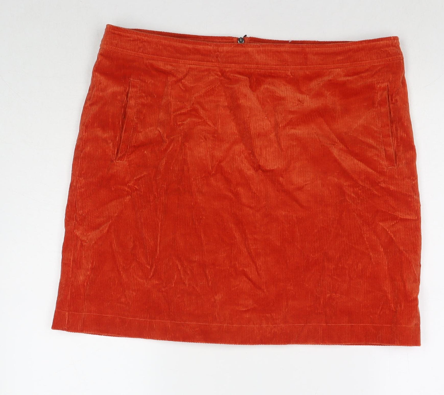 White Stuff Womens Orange Cotton A-Line Skirt Size 16 Zip