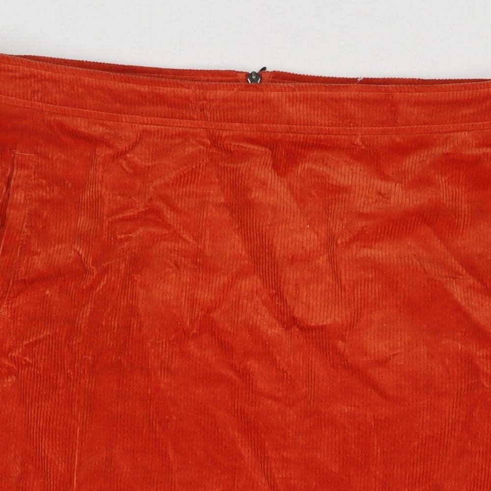 White Stuff Womens Orange Cotton A-Line Skirt Size 16 Zip