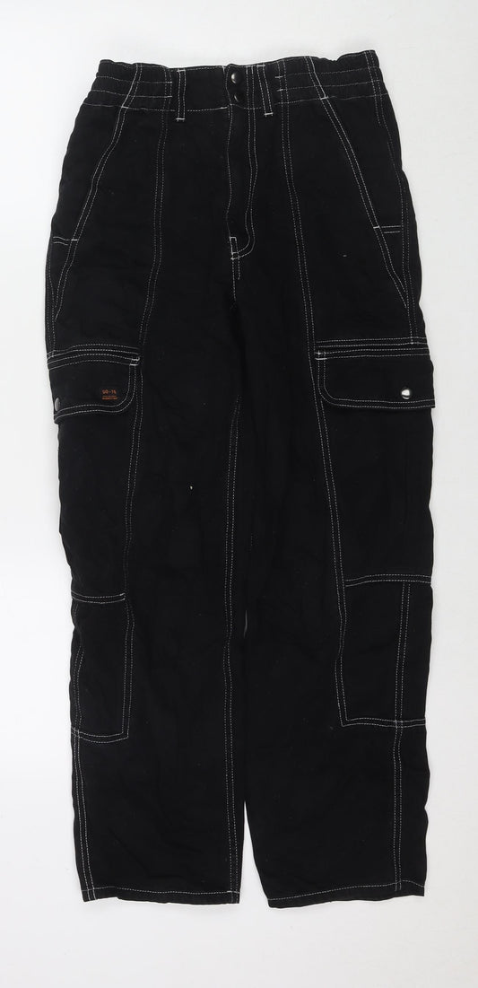 Front view of BDG women’s black cotton straight jeans, size UK 24, in, 30-inch leg regular zip - cargo style