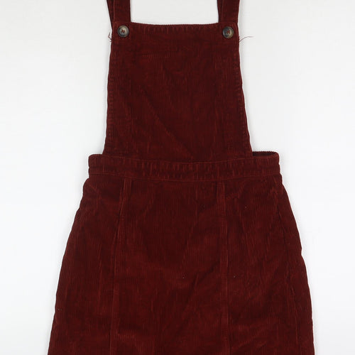 Topshop Womens Red Cotton Pinafore/Dungaree Dress Size 8 Square Neck Zip