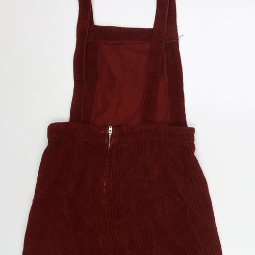 Topshop Womens Red Cotton Pinafore/Dungaree Dress Size 8 Square Neck Zip