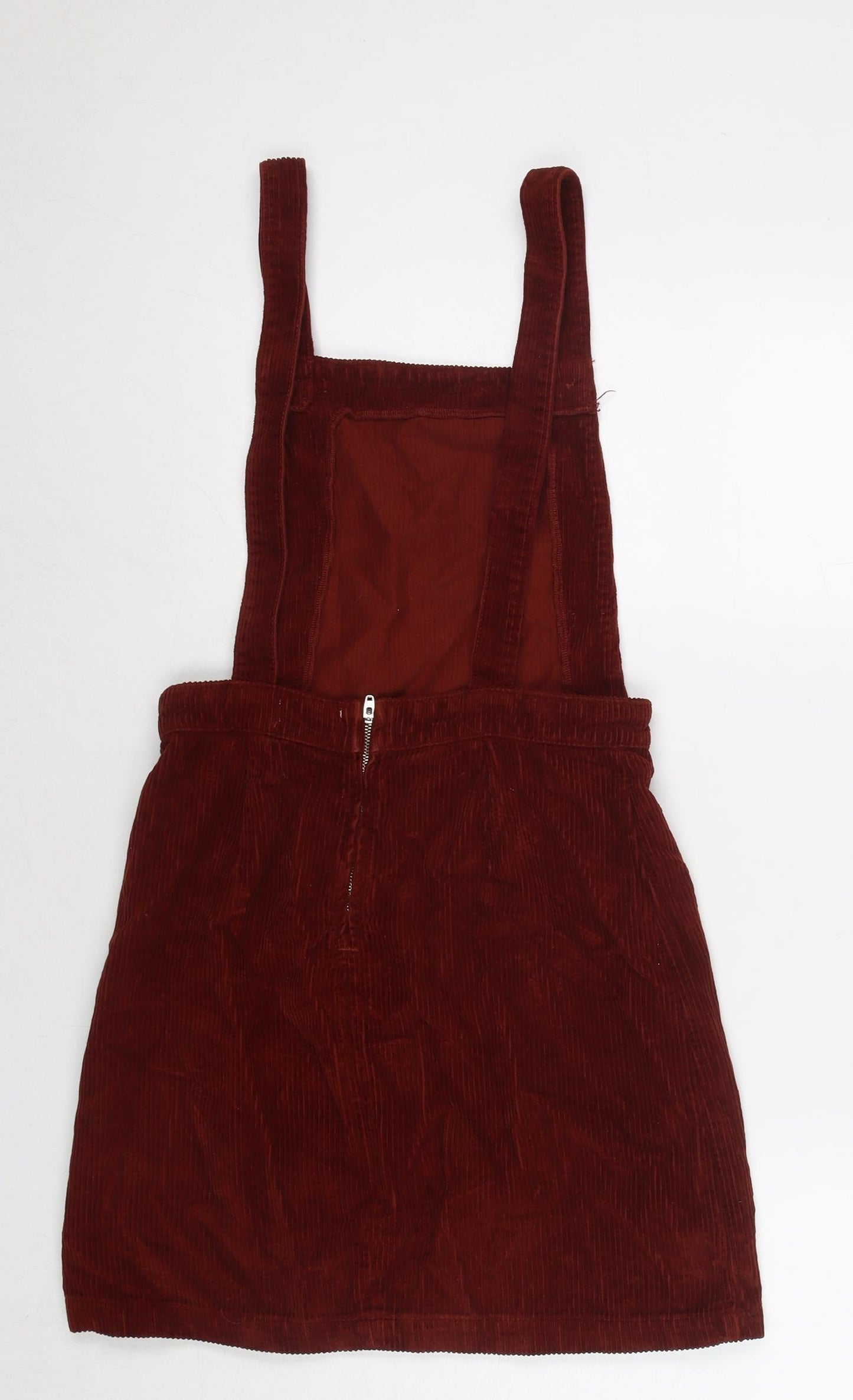 Topshop Womens Red Cotton Pinafore/Dungaree Dress Size 8 Square Neck Zip
