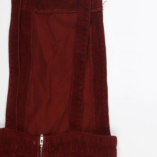 Topshop Womens Red Cotton Pinafore/Dungaree Dress Size 8 Square Neck Zip