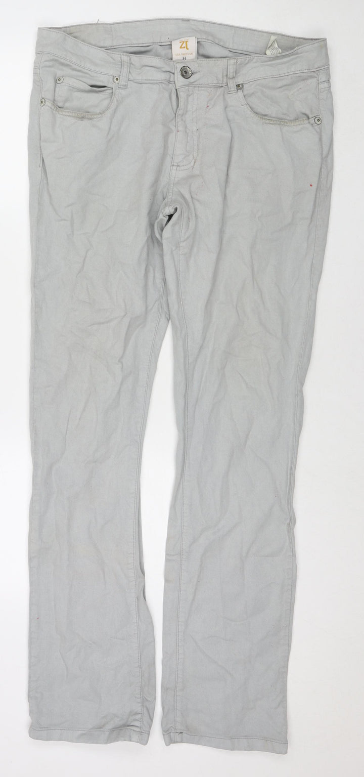 Zara Mens Grey Cotton Bootcut Jeans Size 34 in L32 in Regular Zip