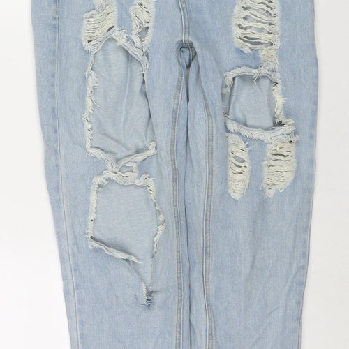 PRETTYLITTLETHING Womens Blue Cotton Straight Jeans Size 8 L28 in Regular Zip