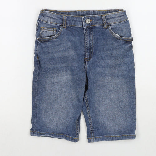 River Island Boys Blue Cotton Bermuda Shorts Size 9-10 Years L10 in Regular Zip