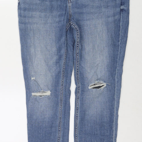 Divided by H&M Womens Blue Cotton Straight Jeans Size 14 L26 in Regular Zip