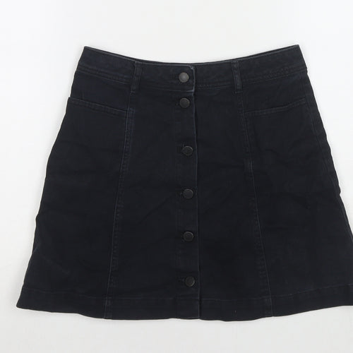 H&M Womens Black Cotton A-Line Skirt Size 8 Button