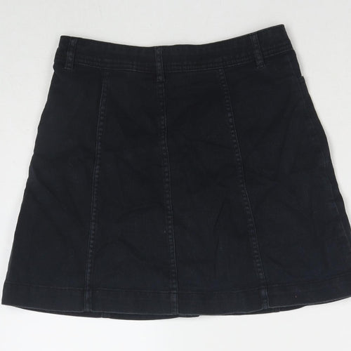 H&M Womens Black Cotton A-Line Skirt Size 8 Button