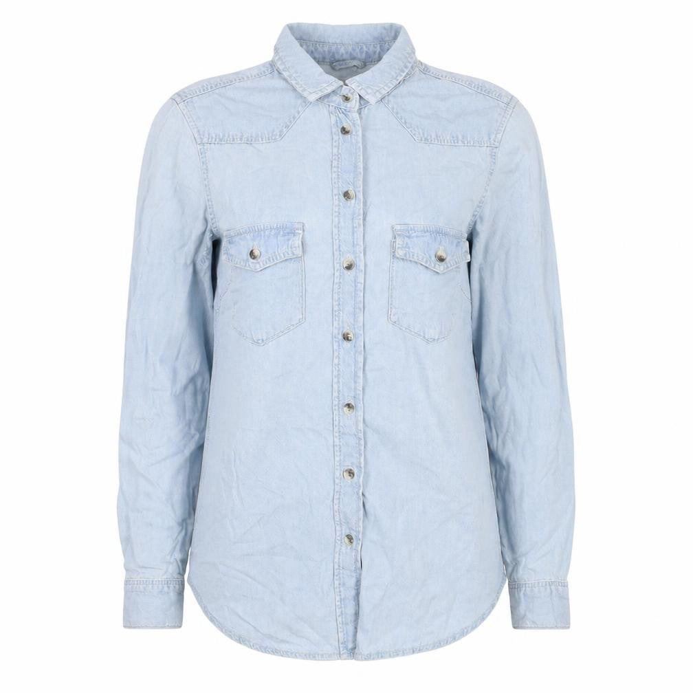 Topshop Womens Blue Cotton Basic Button-Up Size 6 Collared