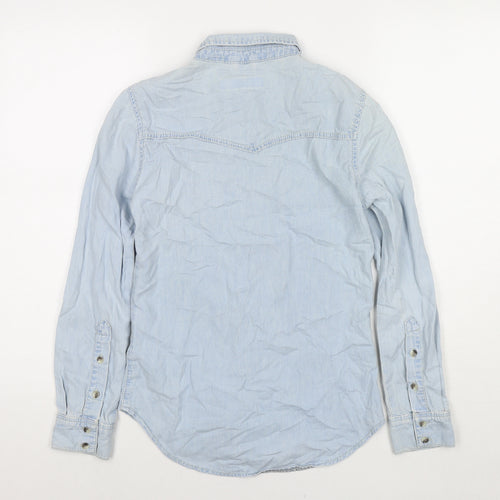Topshop Womens Blue Cotton Basic Button-Up Size 6 Collared