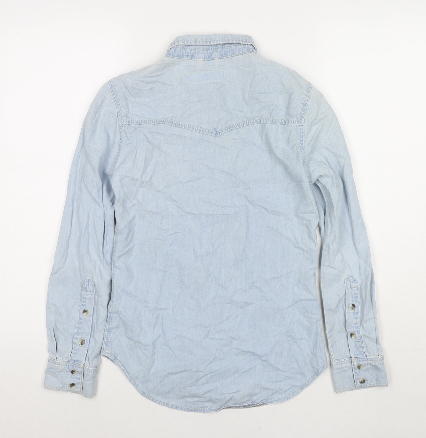 Topshop Womens Blue Cotton Basic Button-Up Size 6 Collared