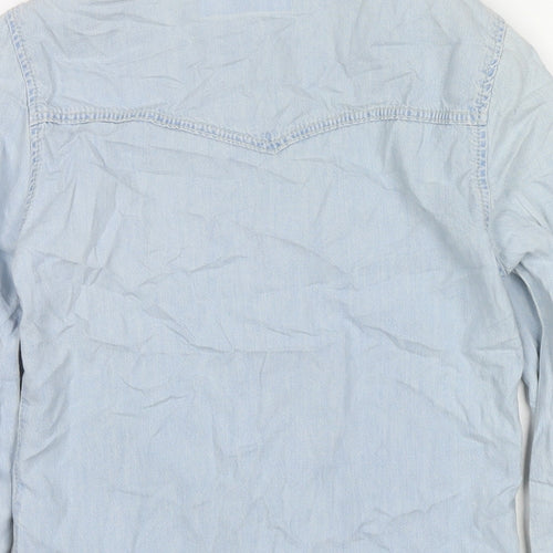 Topshop Womens Blue Cotton Basic Button-Up Size 6 Collared