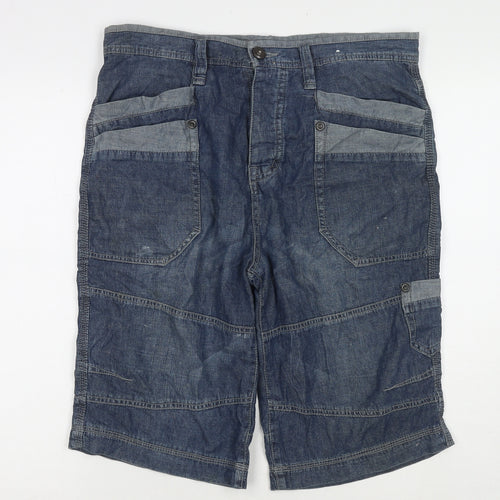 Red Herring Mens Blue Cotton Bermuda Shorts Size 34 in L12 in Regular Zip
