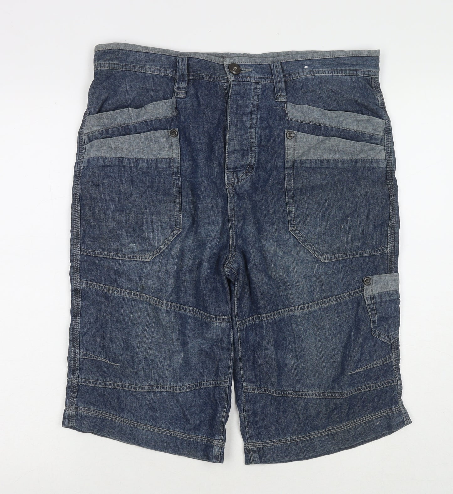 Red Herring Mens Blue Cotton Bermuda Shorts Size 34 in L12 in Regular Zip