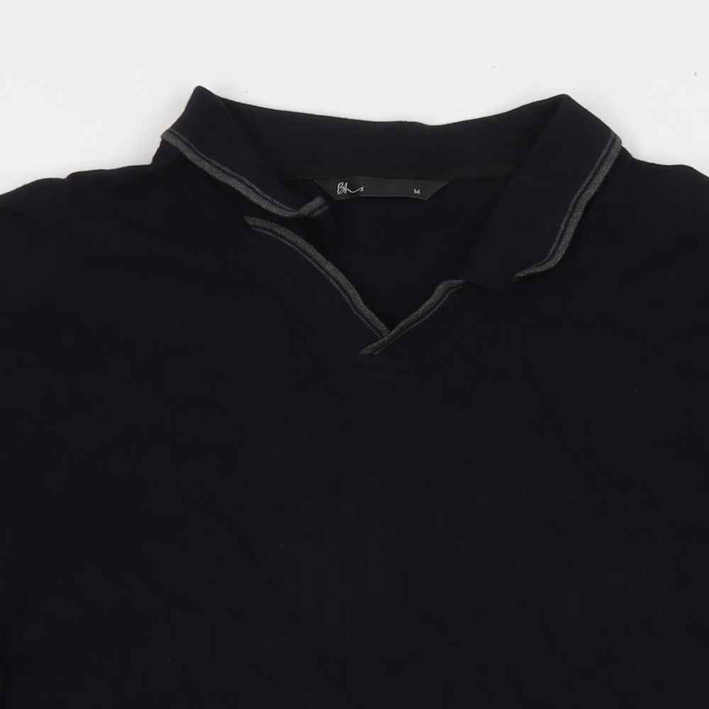 BHS Mens Black Cotton Polo Size M Collared Pullover