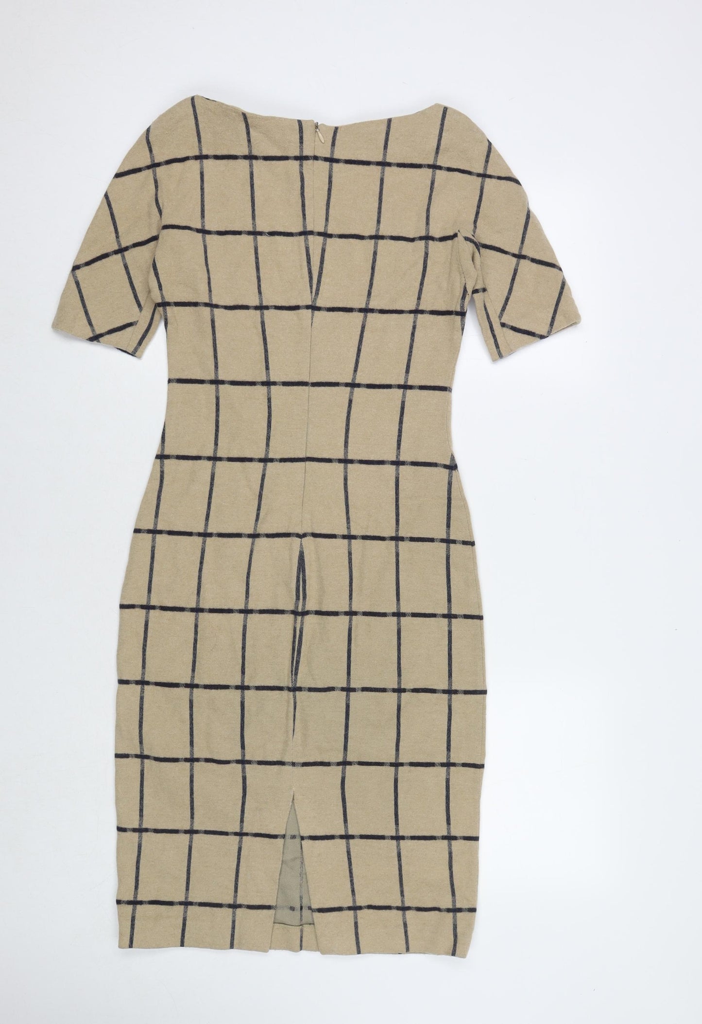 Zara Womens Brown Check Polyester Blend A-Line Size S Boat Neck Zip