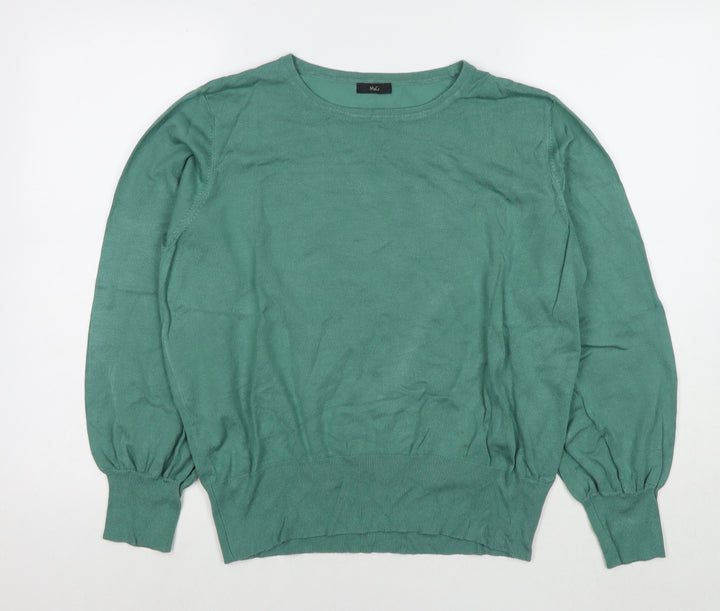 M&Co Womens Green Round Neck Viscose Pullover Jumper Size 18