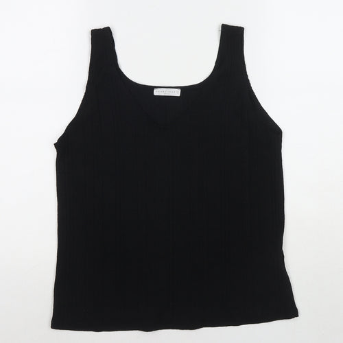 Wasabi+Mint Womens Black Polyester Basic Tank Size L Scoop Neck