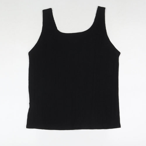 Wasabi+Mint Womens Black Polyester Basic Tank Size L Scoop Neck