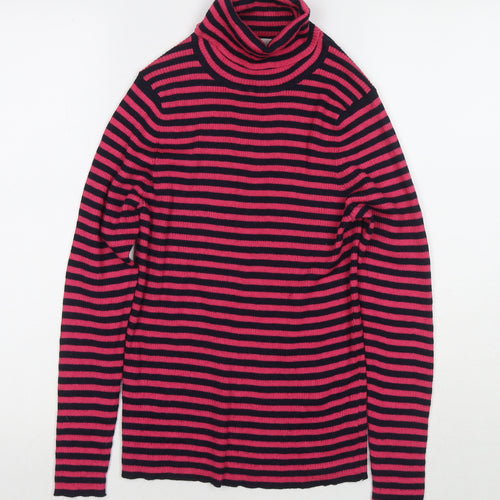Part2 Womens Pink Roll Neck Striped Polyester Pullover Jumper Size L
