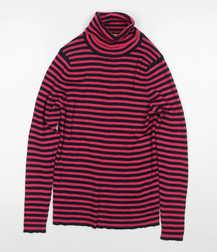 Part2 Womens Pink Roll Neck Striped Polyester Pullover Jumper Size L