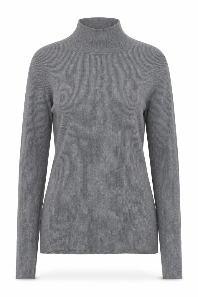 Front view of ESPRIT women’s grey roll neck viscose jumper, size M