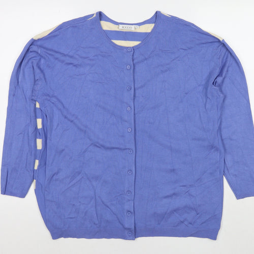 Masai Womens Blue Round Neck Striped Viscose Cardigan Jumper Size S