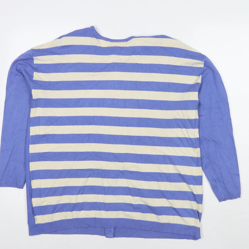 Masai Womens Blue Round Neck Striped Viscose Cardigan Jumper Size S