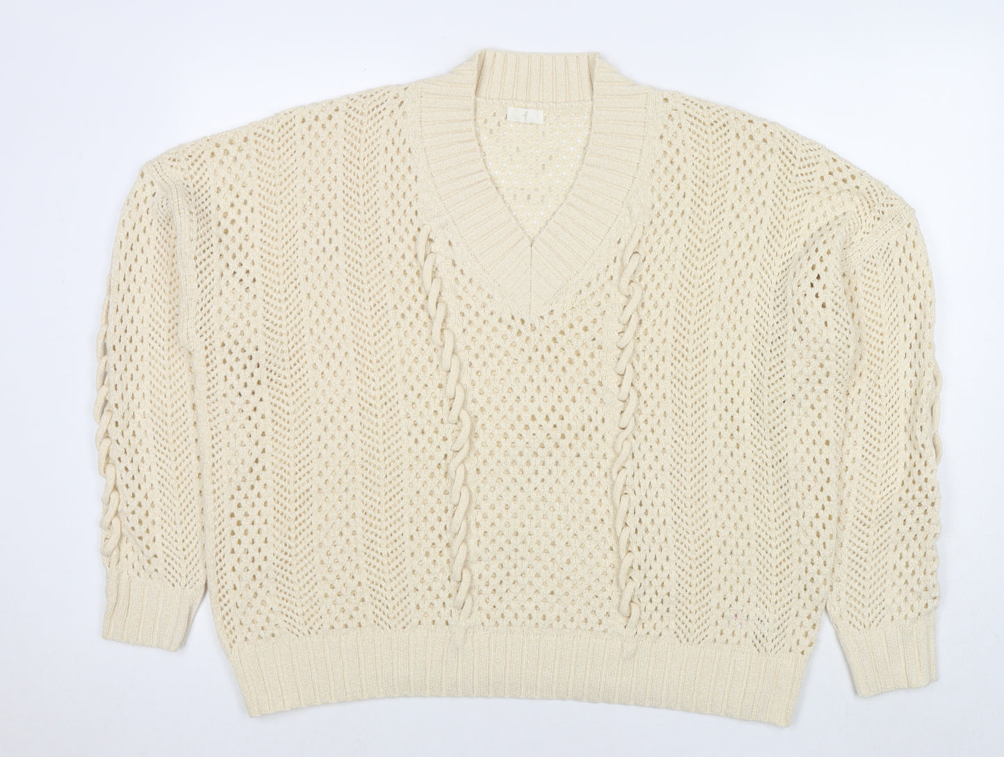 F Womens Ivory V-Neck Nylon Pullover Jumper Size 20 - Size 20-22