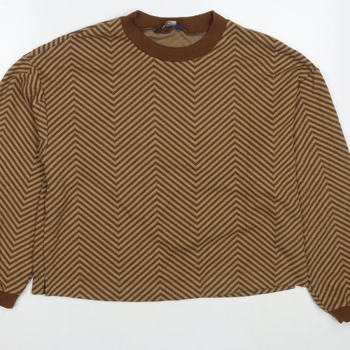 Marks and Spencer Womens Brown Round Neck Striped Polyester Pullover Jumper Size 14