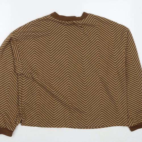 Marks and Spencer Womens Brown Round Neck Striped Polyester Pullover Jumper Size 14