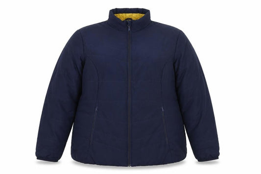 Front view of Decathlon women’s blue jacket, size 2XL, zip