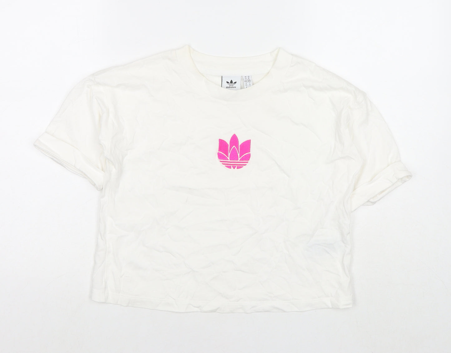 adidas Womens White Cotton Basic T-Shirt Size 14 Round Neck - Logo