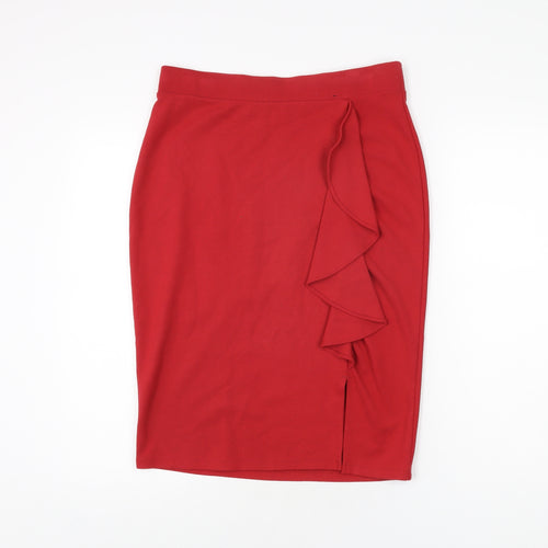Marks and Spencer Womens Red Viscose Straight & Pencil Skirt Size 12