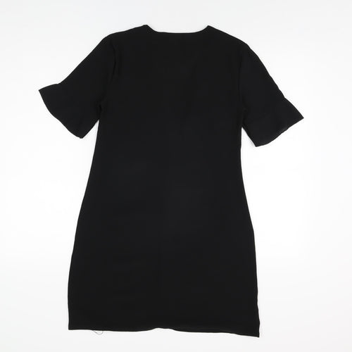 PRETTYLITTLETHING Womens Black Polyester Shift Size 4 V-Neck Button