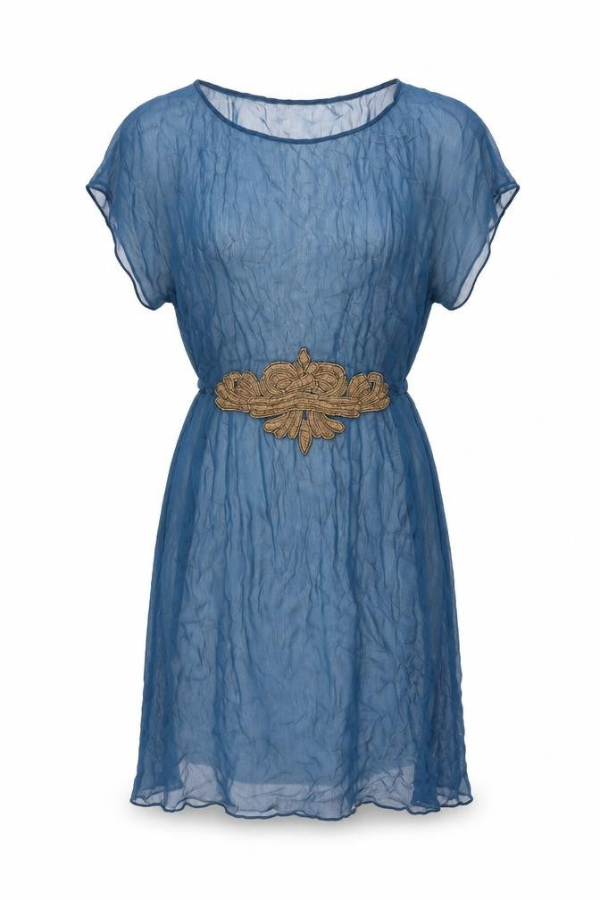 Front view of Monsoon women’s blue polyester cover up, size UK 10
