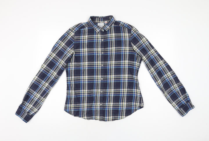 Uniqlo Womens Blue Plaid Cotton Basic Button-Up Size M Collared