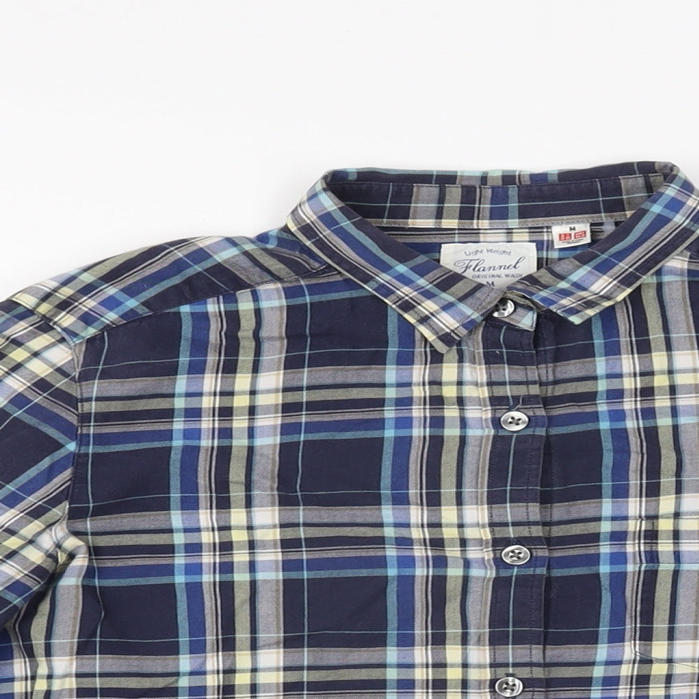 Uniqlo Womens Blue Plaid Cotton Basic Button-Up Size M Collared