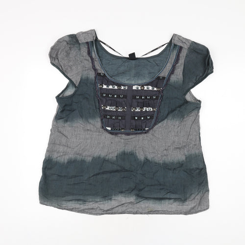 VERO MODA Womens Grey Geometric Cotton Basic T-Shirt Size XL Scoop Neck